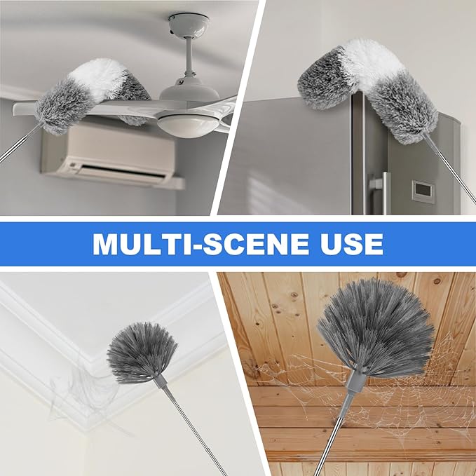 Dusters for Cleaning,Cobweb Duster Feather Duster with Extension Pole,3PCS Ceiling Fan Cleaner Duster,Long Duster Extended Handle,Blind Cleaner Dusting