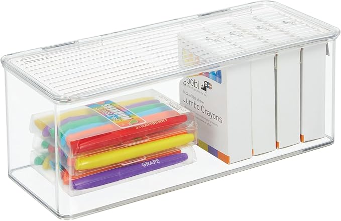 iDesign Plastic Stackable Hinged-Lid Storage Box for Kitchen, Bathroom, or Office - Set of 6 - Clear