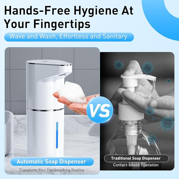 Automatic Soap Dispenser,Touchless Hand Wall Mount Rechargeable 3 Gear Adjustable Electric Soap Dispenser 350ml with Infrared Motion Sensor for Bathroom,Kitchen,Office, White Foam