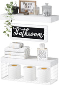 QEEIG ‎Bathroom Shelves Over Toilet - Paper Storage Wall Mounted Farmhouse Decor Decorations Aesthetic Décor Sign Small Floating Shelf 2+1 Set 16 inch, White (020WW)