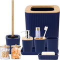 Blue Bathroom Set - Navy Blue Bathroom Accessories Set with with Trash Can,Toothbrush Holder,Toothbrush Cup,Soap Dispenser,Tray,Soap Dish,Toilet Brush,Qtip Holders for Bathroom Home Decor
