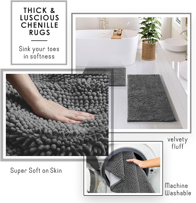 Clara Clark Bathroom Set - Grey Bathroom Accessories Set, 6PC Bathroom Accessory Set, Bathroom Sets with Bathroom Rugs, Toilet Brush, Trash Can & Soap Dispenser