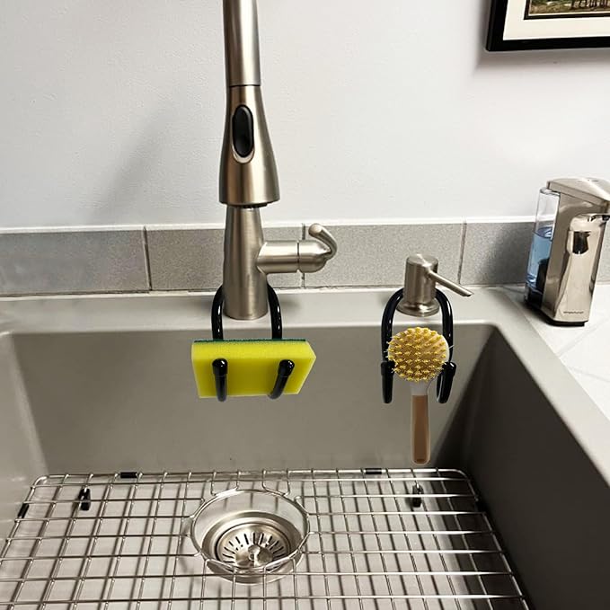 2 Pack Hanging Rustproof Sink Caddy & Sponge Holder, Adjustable Kitchen Dish wand Sink Caddy Organizer for Sponge, Dish brush, Scrubber -Easy to clean and dry - No brush,No sponges