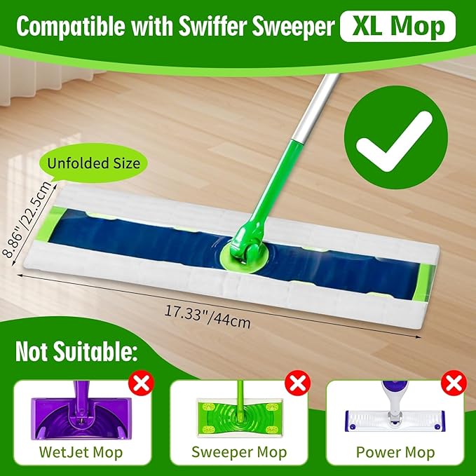XL Dry Sweeping Cloths Compatible with Swiffer Sweeper XL Mop, Disposable Sweeping Dry Pads Refill, Dry Floor Cloths to Clean Dust, Dirt, Pet Hair, 60 Count
