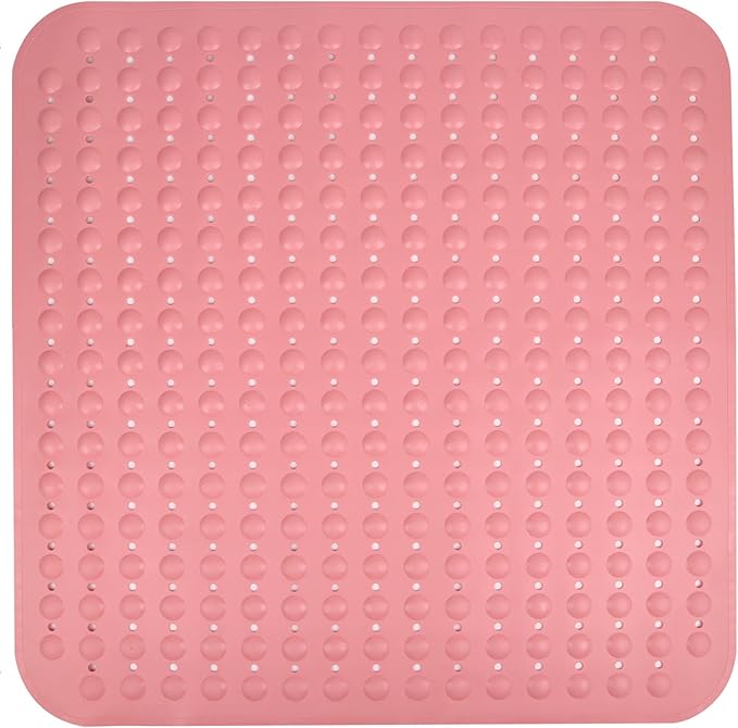 ENKOSI Extra Large Square Non Slip Shower Mat - 31 x 31-inch XL Bathroom Shower Mat - Square Shower Matts for Shower Stall Floors | Secure Suction Cups and Drain Holes (31x31 Pink)