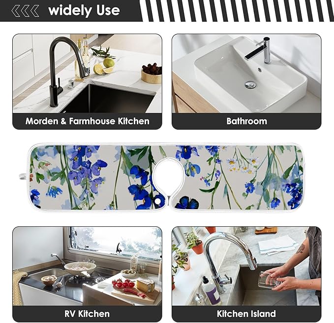 Sink Faucet Absorbing Mat Kitchen Sink Splash Guard Splash Faucet Drip Catcher for Bar RV Bathroom 2PCS 23.6x5.5in Dark Bluebonnet Cornflower