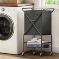 Laundry Basket with Wheels:88L Rolling Laundry Cart Foldable Metal Frame Dirty Clothes Laundry Hamper 36"H 4 Caster 2 Brake Waterproof Removable Liner Carry Handle for Dorm Laundry Room,Gray