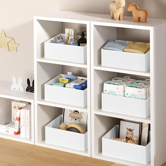 DIMJ Closet Storage Bins 8 Pack - Fabric Storage Baskets for Shelves, Large Clothes Organizers with Handles, Trapezoid Shelf Organization Storage Cubes for Purse, Toys, Books, Towel, Clothes