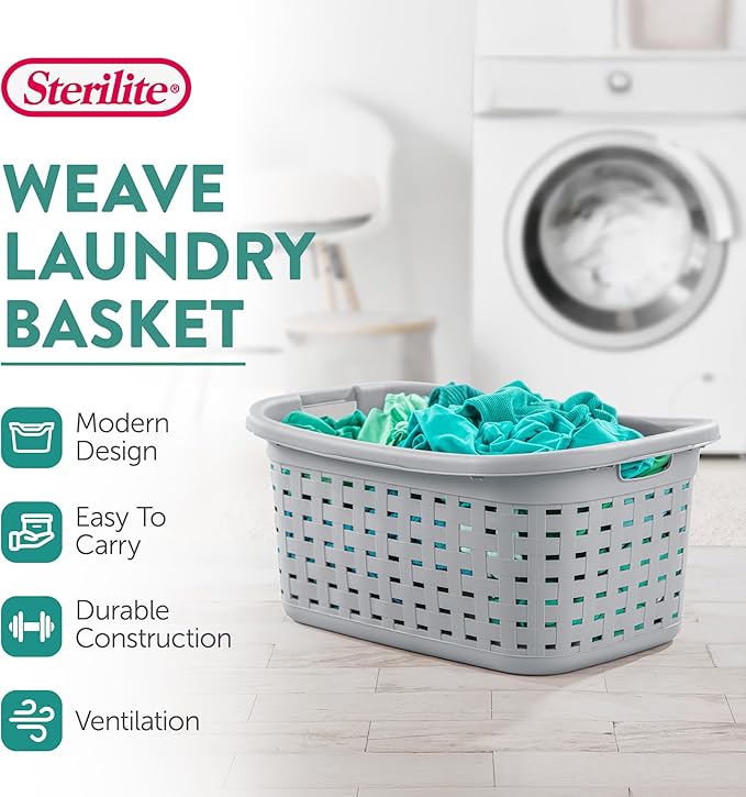 Sterilite 11 Inch Small Weave Open Bin Wicker Storage Basket Home Organizer Tote for Countertops, Bookshelves, and Closets, Cement, 24-Pack