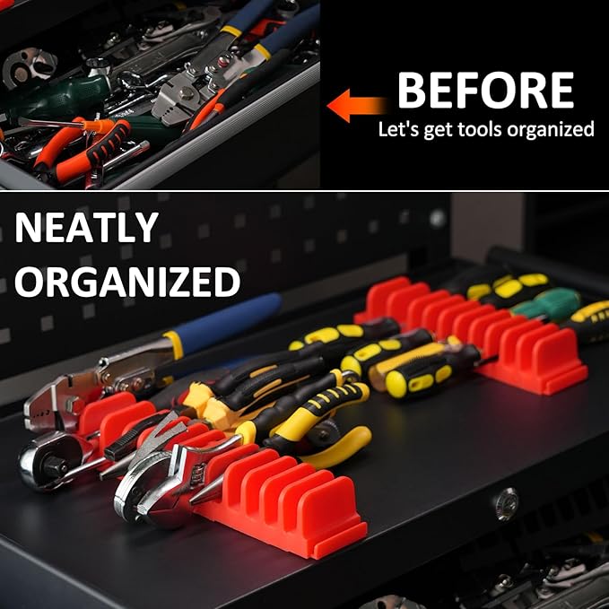12 PCS Plier Organizer for Toolbox & Tool Drawer, Magnetic Plier Holders, Modular Tool Box Organizers for Professional Mechanics, Technicians (Red)