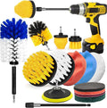 15Pcs Drill Brush Attachment Set, Drill Scrubber Brush Kit Include Soft Drill Wheel Brush, Scrub Pads, Sponge, Drill Cleaning Brush Attachment Set for Car, Bathroom, Tub, Tile, Floor, Grout, Boat