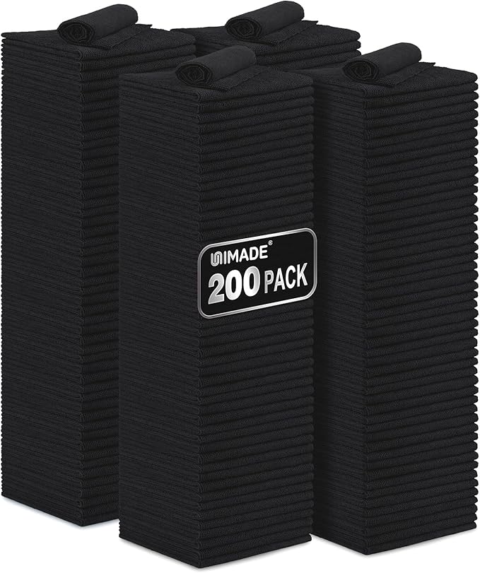 Microfiber Cleaning Cloth, 200 Pack Microfiber Towels for Cars Reusable Shop Rags Bulk Lint Free Cleaning Towels for Car Kitchen Automotive Bar Mechanic Restaurant Garage, 11.5"x 11.5", Black