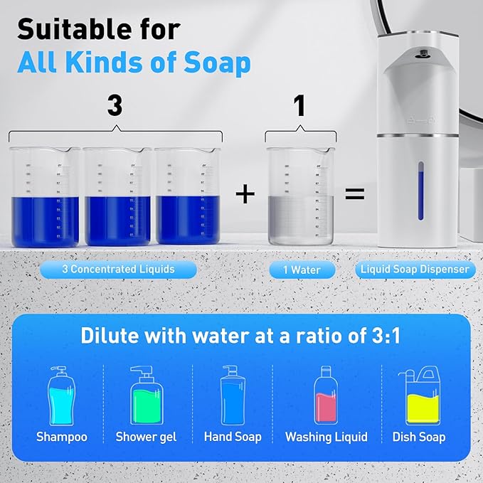 Automatic Soap Dispenser,Touchless Hand Wall Mount Rechargeable 3 Gear Adjustable Electric Soap Dispenser 350ml with Infrared Motion Sensor for Bathroom,Kitchen,Office, White Gel