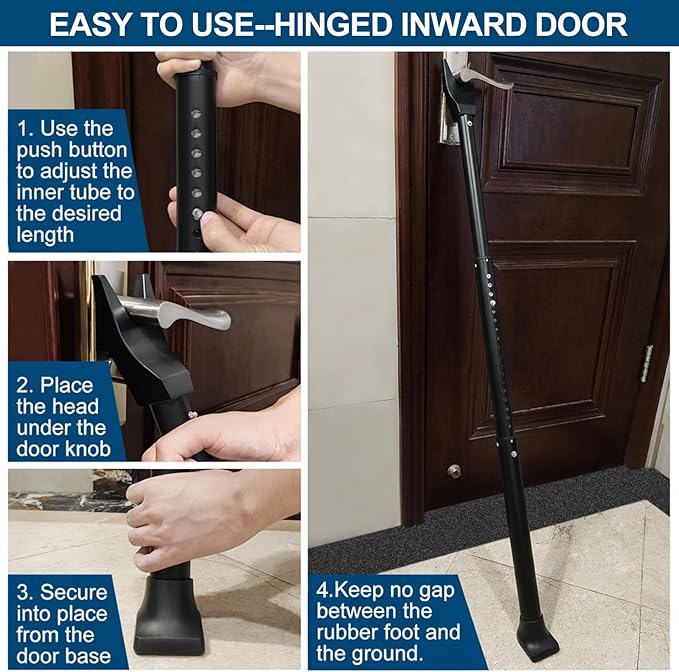 Door Security Bar, Rerishom Door Stoppers Security bar,Heavy Duty Door Lock Security Door Jammer Door Stopper for Apartment, Hotel Room,Screen Door Hardware (Dark Black, 2 Pack)