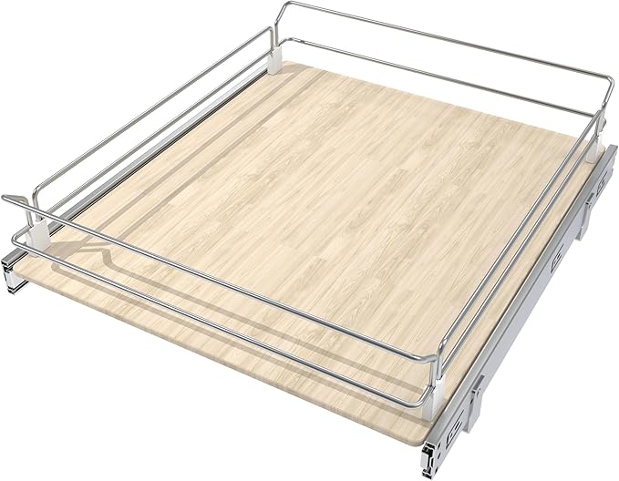 Pull Out Cabinet Organizer 20" W X 22" D, Slide Out Drawers For Kitchen Organizers and Storage, Pull Out Drawers For Cabinets Capacity Heavy Duty Caddy, Cabinet Shelves Wood Chrome, Pantry Storage