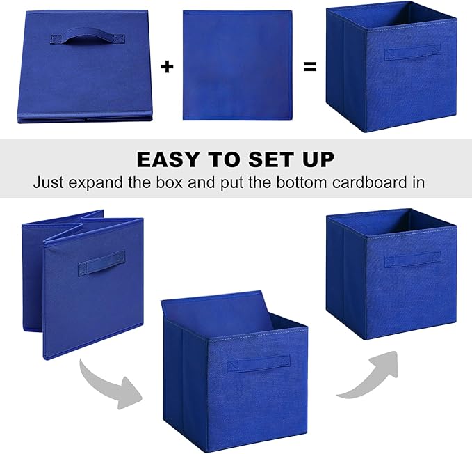 Fabric Storage Bins - 6 Pack Collapsible Cube Organizer for Closet, Shelves & Living Space, Pastel & Dark Color Options - Foldable Storage Boxes with Handles for Clothes (Dark Colors, 11 inch)