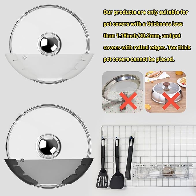 Universal Pot Lid Organizer for Cabinet, 10 Pcs Pan Lids Organizers Inside Cabinet Door Wall Mount Pots Top Storage Rack Holder for Kitchen, Fits 6" to 13.5" (10pcs white)