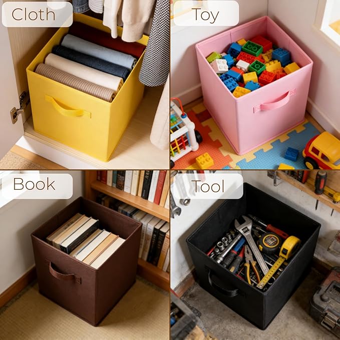 9 Pack Cube Storage Bins, 11 Inch Collapsible Fabric Storage Baskets, Multi Colored Storage Cubes with Handles, Foldable Cube Drawer for Home, Closet, Shelves, Toys Organization