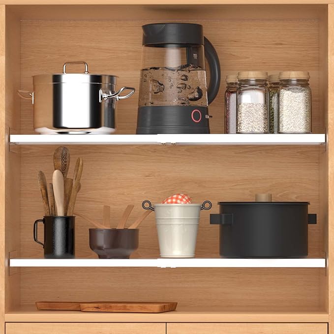 WEJIPP Closet Organizer Shelves Expandable Tension Shelving Rack Cabinet Storage Shelf Heavy Duty Metal DIY Divider Separator for Wardrobe Cupboard Pantry Kitchen Bathroom,White,2packs