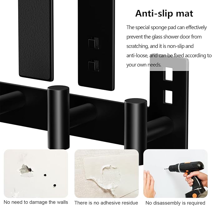 WUIVIUT Over The Shower Wall Hook, Towel Racks for Glass Shower Door, Heavy Duty Rack Bathroom Hooks for Robe, Coat (5 Hook, Fits 3/8'' Thick)