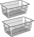 Redrubbit Wire Storage Baskets, Large Farmhouse Metal Freezer Basket Storage Organizer Bins with Handles for Kitchen Cabinets, Pantry, Closets, Bedrooms, Bathrooms, Set of 2, Black