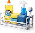 HULISEN Large Sponge Holder, 304 Stainless Steel Kitchen Soap Dispenser Caddy Organizer, Countertop Soap Dish Rack Drainer with Removable Drain Tray, not Including Dispenser and Brush, Silver