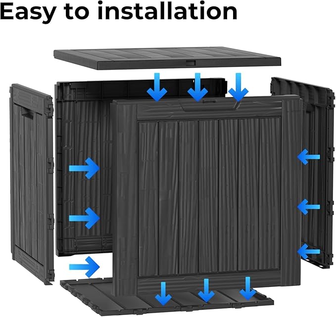 DecksploreOutdoor Storage Box Waterproof, 35 Gallon Lockable Resin Deck Box Small, Patio Storage Bin for Pool Accessories Cushion Furniture, Garden Tools, UV-Resistant Outside Delivery Black