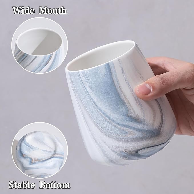 2Pcs Toothbrush Holder for Bathroom - Marble Blue Ceramic Tooth Brushing Holders Set, Toothbrush Cup & Toothpaste Organizer for Bathroom Countertop, Makeup Brush Holder, Pen Holder for Home Storage