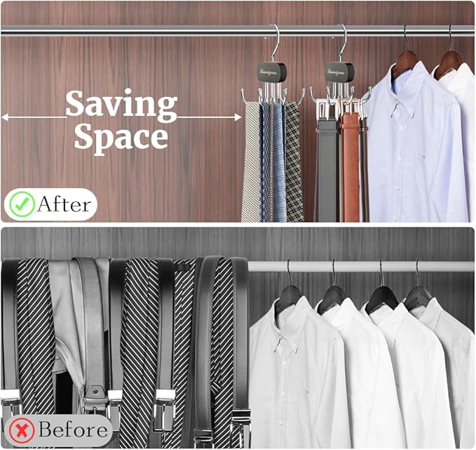 Belt Organizer for Closet,2PCS Tie Rack, Belt Tie Hanger for Closet,Tie Organizer for Men,Hanging Closet Organizer Hook for Belt, Bra, Tank Top, Tie, Scarf, Hat, Purse,Black