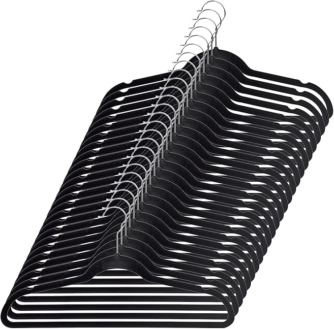 Home Basics Best, Sturdy and Non-Slip Black Steel Indoor Flocked Suit/Clothes Hangers (Pack of 25), 9.25 inches high x 18 inches Wide x 0.25 inches deep