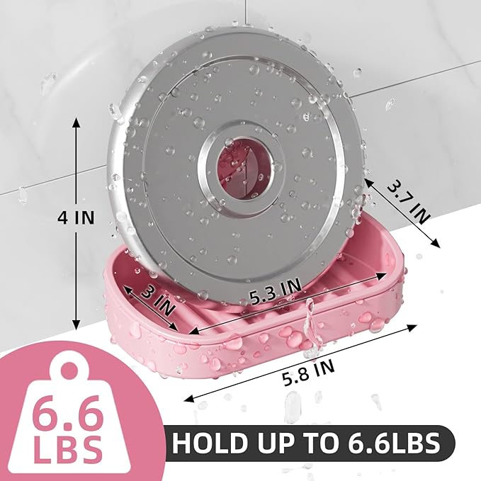 LEVERLOC Soap Dish Holder for Shower Suction Cup Wall Mounted Self Draining NO-Drilling Removable Bar Soap Sponge Holder for Bathroom Bathtub Kitchen Sink Waterproof Strong Vacuum Suction, Pink