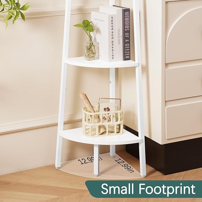 Yoobure Corner Shelf, 5-Tier Corner Bookshelf with Metal Frame & Wood Ladder Shelves - Display Shelf & Tall Bookcase, Plant Stand for Home Decor - Bedroom, Living Room, Office