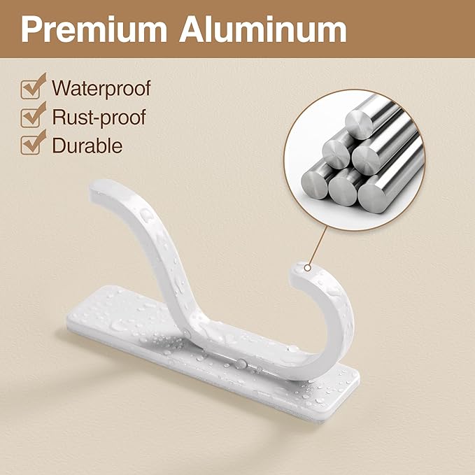 pickpiff Adhesive Wall Coat Hooks - Heavy Duty Stick-On Door Hanger, Metal Hook for Hanging Towel,Purse, Robe, Backpack, Jacket, Clothes - for Bathroom,Dorm, Closet, Kitchen - White, 4 Pack
