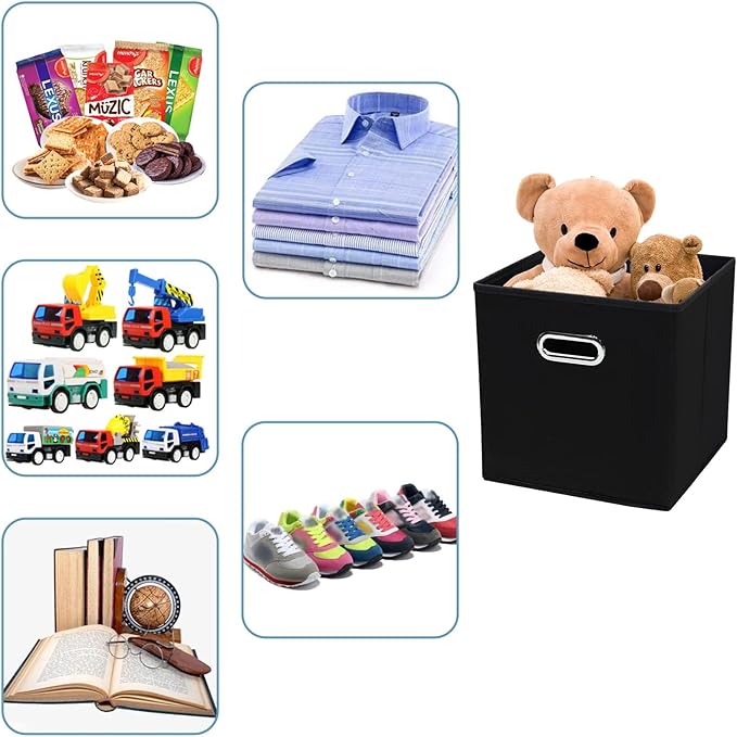 Fabric Cubby Storage Bins,13x13x13 Inches ,Cube Organizer Bin Foldable Storage Boxes with Dual Handles Fabric Organizer Box and collapsible Storage basket,Set of 8,Black