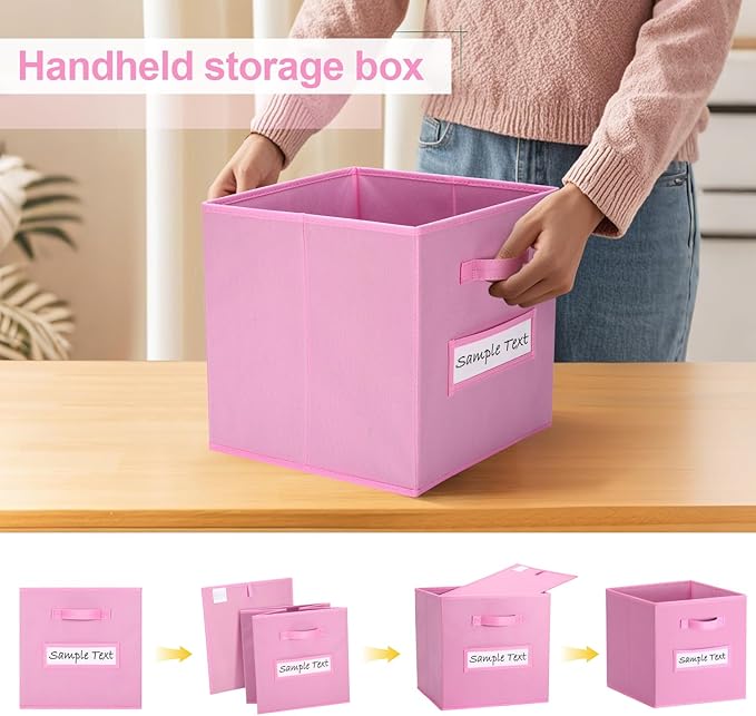 artsdi 13x13 storage cube bins (Set of 10) Foldable Fabric storage cubes with 10 Labels Window Cards & a Pen,13 inch cube storage bins,Closet Organizers for Shelves,Cubby Organizer Boxes,Light Pink