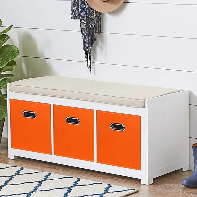 Fabric Cloth Storage Bins,Fabric Cube Bins Organizer with Dual Handles Foldable Cube Storage Baskets for Home Bedroom Storage,Set of 6,(Orange)
