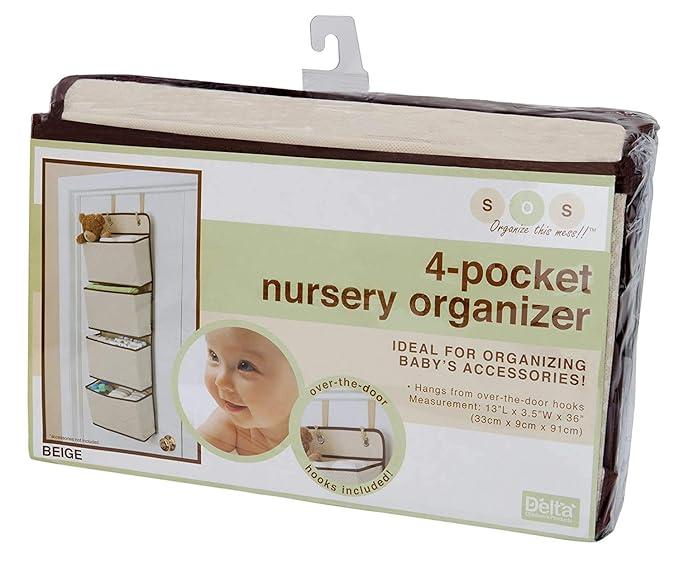 Delta Children 4 Pocket Over The Door Hanging Organizer - 2 Pack, Easy Storage/Organization Solution - Versatile and Accessible in Any Room in the House, Beige