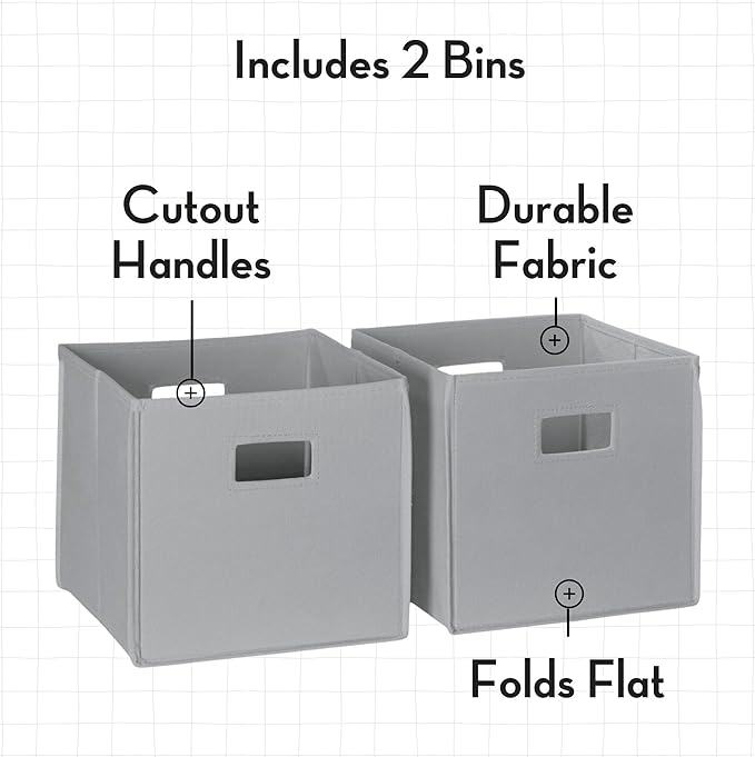 RiverRidge Folding Storage Bins with Handles Gray Cube Storage Organizer forCloset, Bedroom & Playroom - Closet Organizers and Storage Set of 2