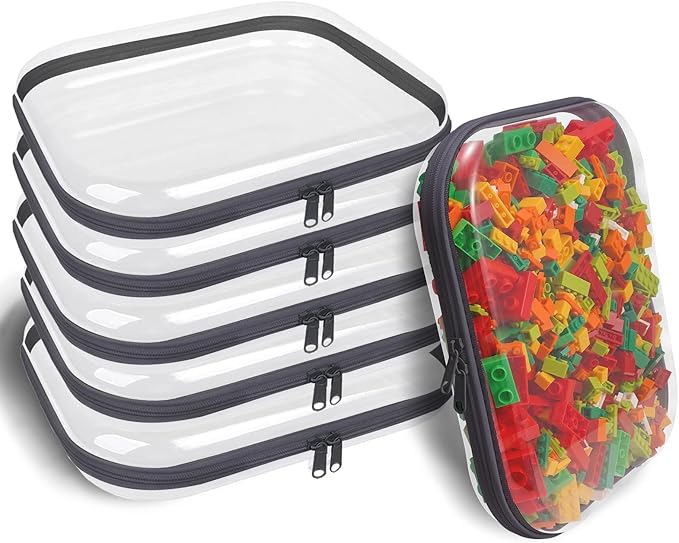 Clear Hard Shell Zipper Case,6PCS Transparent Clear Zipper Pouches,Hard Side Plastic Case Set,Portable Travel Storage Organizer Bins