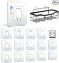 EJGIEGSO Shower Caddy Adhesive Replacement Hooks, Heavy Duty Waterproof Strips, No Drilling for Bathroom Shelves, Kitchen Racks, and Soap Holders (Transparent-14 Pack 1 Hook)
