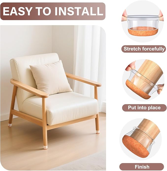 Chair Leg Floor Protectors Round Chair Leg Protectors for Hardwood Floors Silicone Caps Felt Furniture Pads Covers Anti-Scratch Reduce Noise 32 Pack Clear Round X-Large Fit 1-5/8" to 2" (40-50mm)