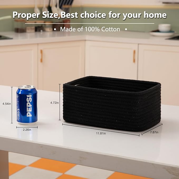 6 Pack Storage Baskets for Shelves, Small Baskets for Shelves, Cute Decorative Storage Bins, Organizer Basket for Gifts Empty, 11.8''Lx7.8''Wx4.7''H-Black