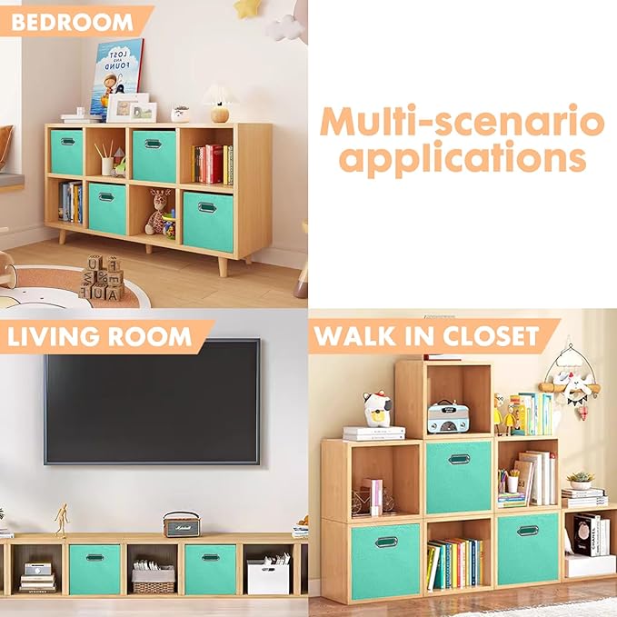 ShellKingdom Storage Bins, Foldable Fabric Storage Cubes And Cloth Storage Organizer Drawer with Metal Handle For Closet And Toys, 11 X 10.5 X 10.5 INCH, 2 Pack (Mint Green)