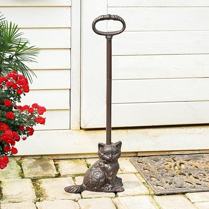 Sungmor Portable Door Stopper Wedge, 21.6" Tall Lovely Cat Door Holder, Cast Iron Heavy Duty Animal Statue Door Stops with Handle, Antique Style Decorative Ornaments for Home or Yard