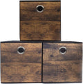 Thickened Fabric Storage Bins with Wood Grain,Foldable Storage Cubes Decorative Boxes,Sturdy Cube Organizer Basket for Shelves,Closet,Home,Office, Nursery,Dorm,Brown with Black,3 Pack (10.2x10.2x11in)