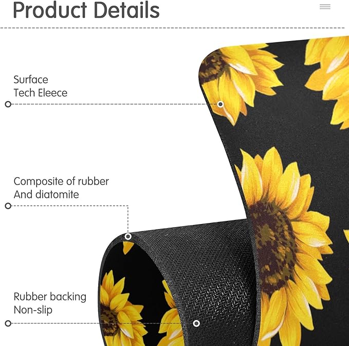 Kitchen Sink Splash Guard Sink Faucet Mat Faucet Handle Drip Catcher Drain Mats for Kitchen Bathroom Countertop Absorbent Dish Drying Mat Pad 2pack 14.7x5.4Inch Sunflowers Black