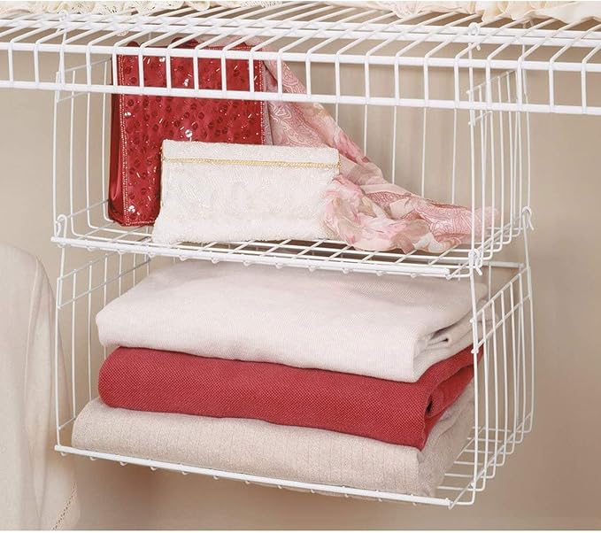ClosetMaid 17 Inch Wide Hanging Basket Wire Shelving Accessory for Closet Shelves, Pantry Organizer, Kitchen, and Bathroom Storage, 2 Pack, White