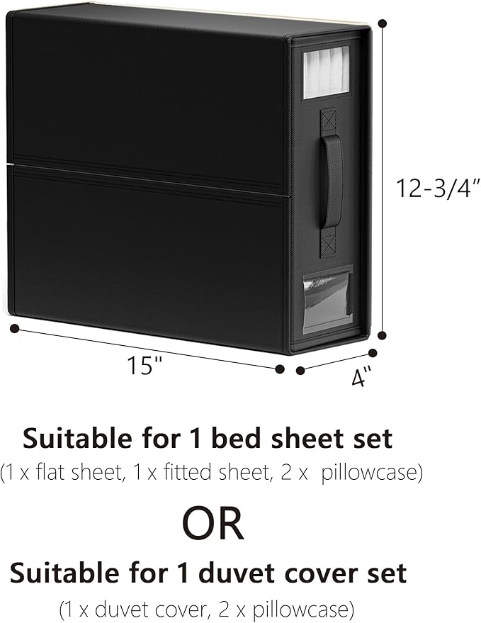 SheetCube Bed Sheet Organizers and Storage 6 Pack, Foldable Linen Closet Organizer with Window and Label, Bedding Folder Storage Box Container for Blanket, Duvet Cover Set, Bed Sheet Set - Black