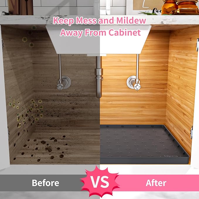 Sdpeia Under Sink Mat 22"×22" Waterproof Silicone Cabinet Liner & Sink Protector for Kitchen & Bathroom, Multi-Purpose Organizers Tray for Pets, Laundry, Cat Litter Mat