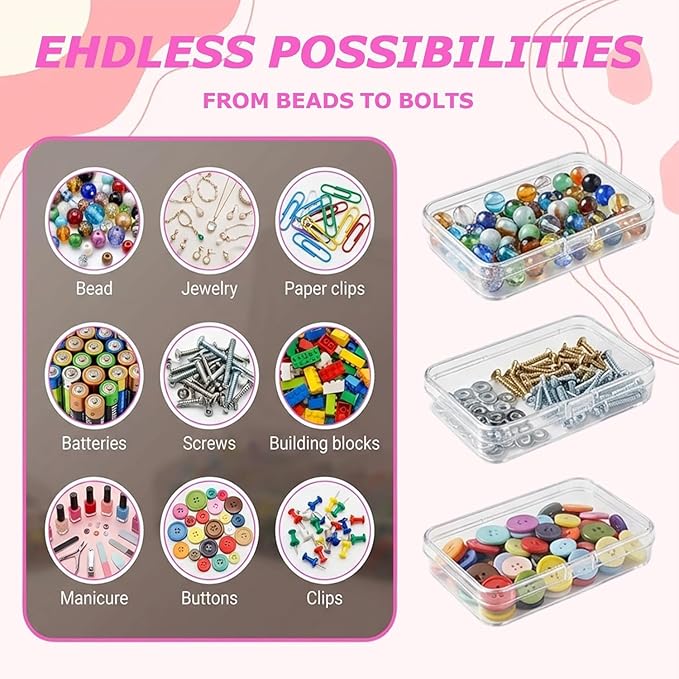 2PCS Small Clear Plastic Storage Box, 6.4‘’ X 3.4‘’ X 0.6‘’ Ultra-Slim Organizer Case for Business Cards, Money, Jewelry & Crafts, Transparent Rectangle Hinged Container for Collecting Mini Item